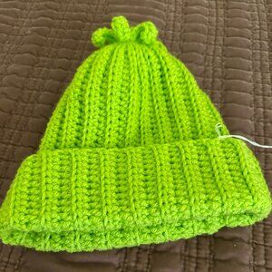 Grinch Green Who Beanie with fun fringe, adult sized